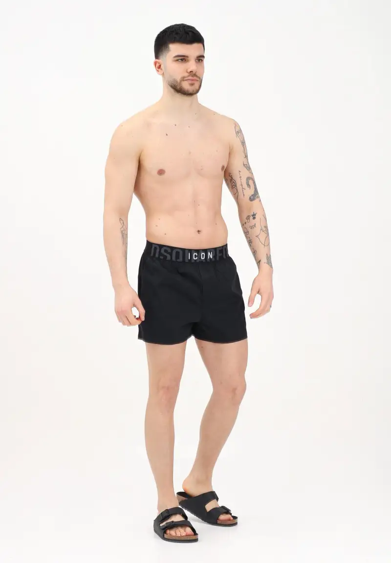 Shorts mare nero da uomo con fascia elastica logata miniatura 2