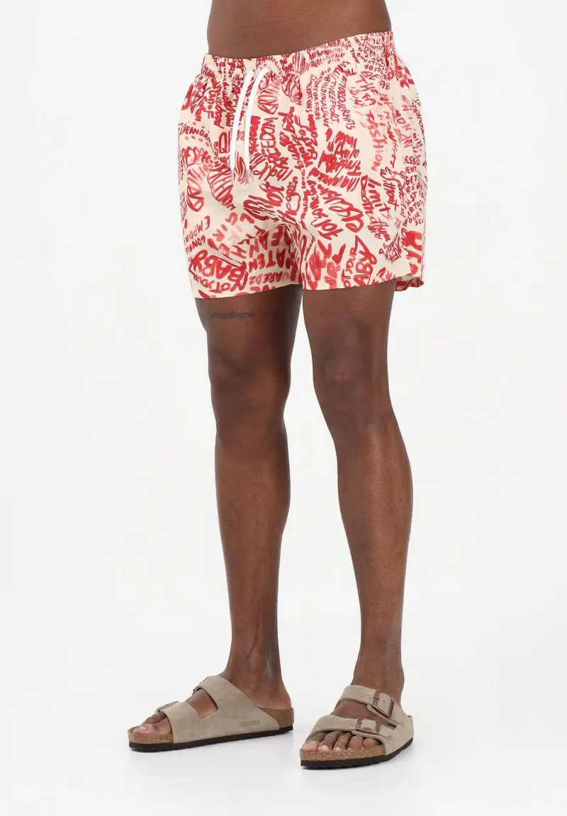 Shorts mare panna da uomo con stampa grafica all-over