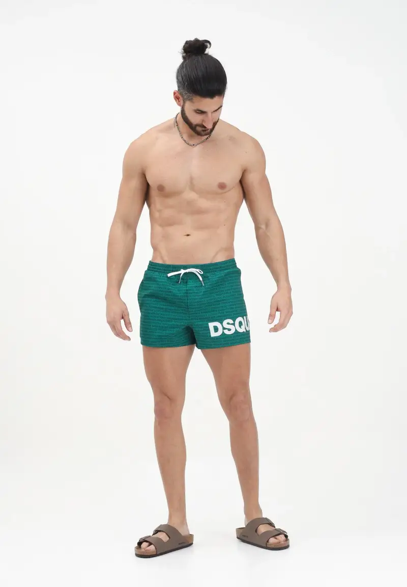 Shorts mare verde da uomo con logo all-over miniatura 2