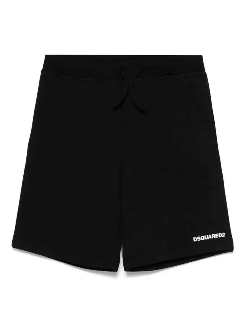 Dsquared2 shorts nero bambino in cotone micro logo lettering sul fondo