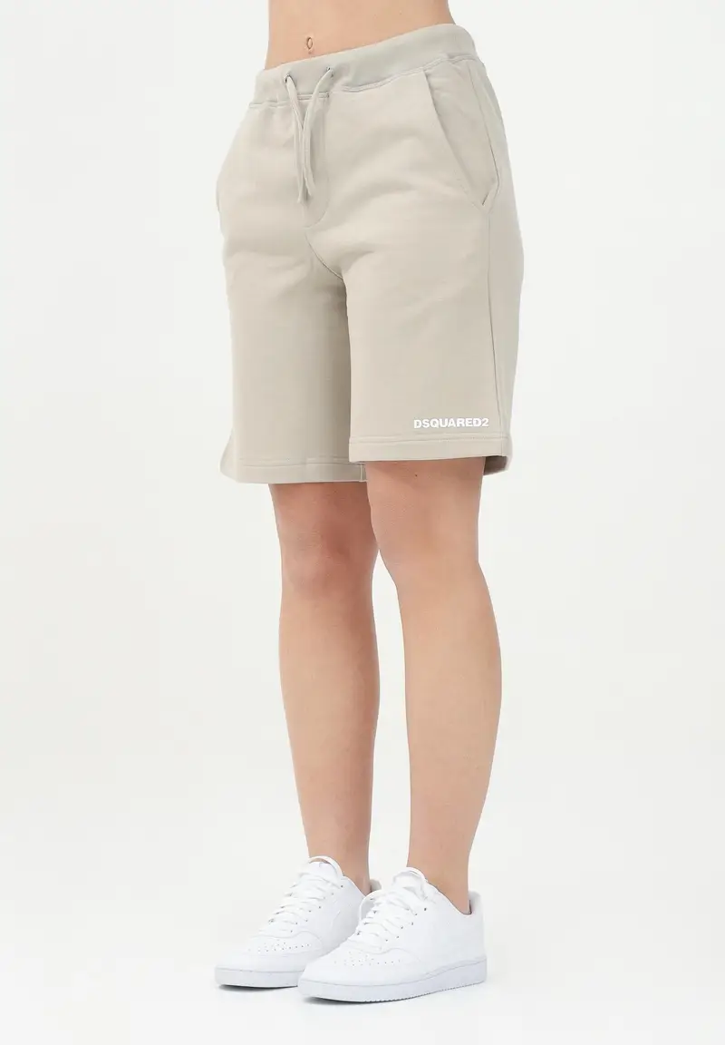 DSQUARED2 Shorts sportivo beige per donna, ragazzi e bambini con stampa logo