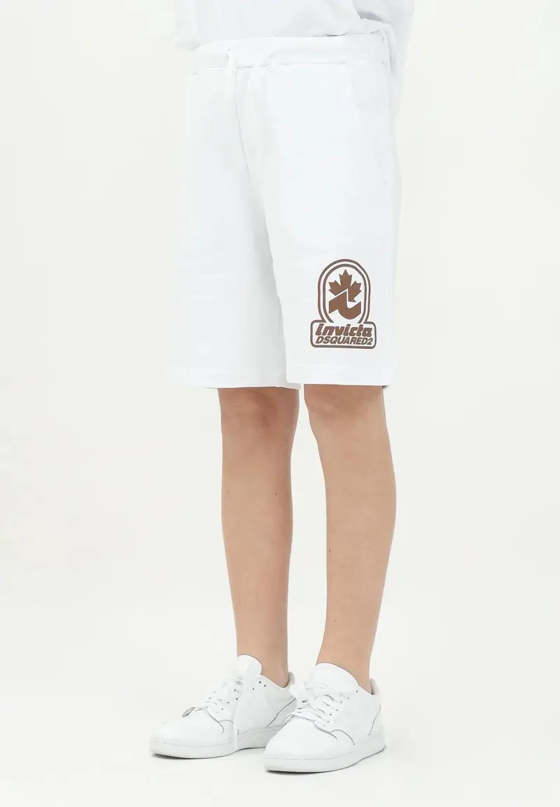 DSQUARED2 Shorts sportivo bianco per donna, ragazzi e bambini con stampa del logo "Invicta Dsquared2" miniatura 3