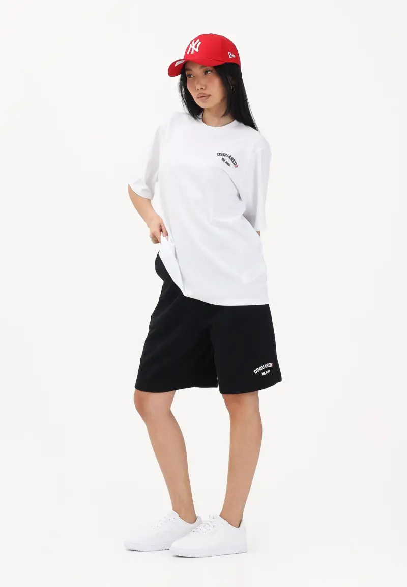 Shorts sportivo nero per donna, ragazzi e bambini con logo miniatura 2