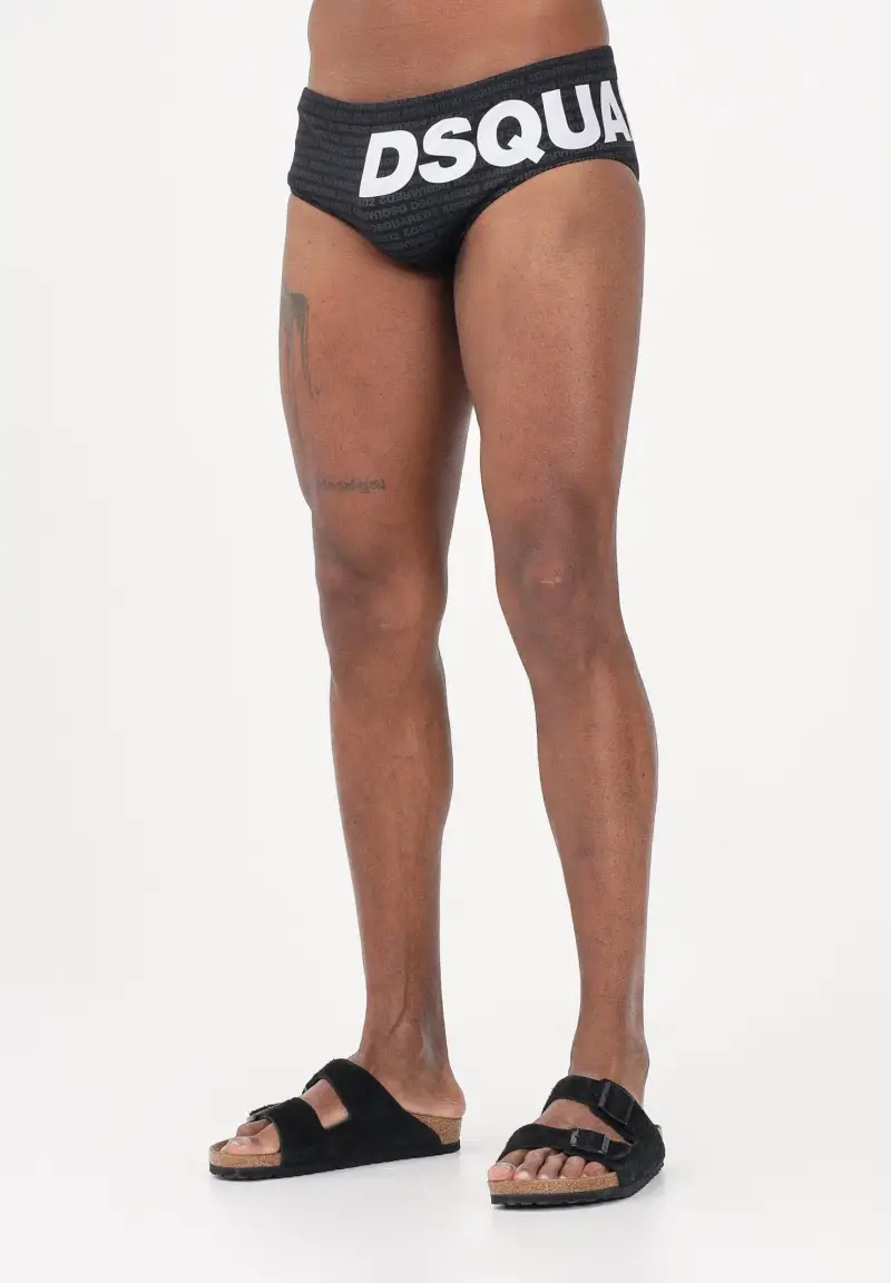 Slip mare nero da uomo con logo maxi e stampa all-over