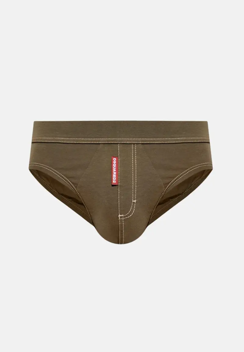 Slip verde militare da uomo con etichetta logo