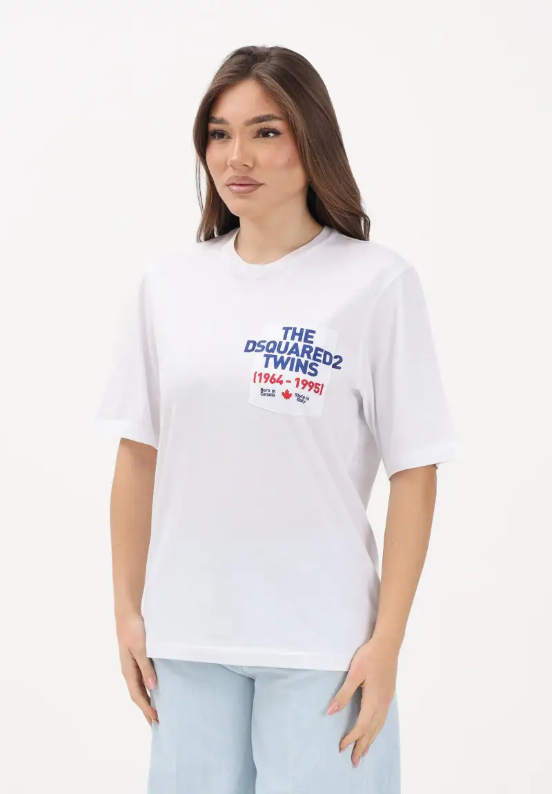 T-shirt a manica corta bianca per donna, ragazzi e bambini con stampa