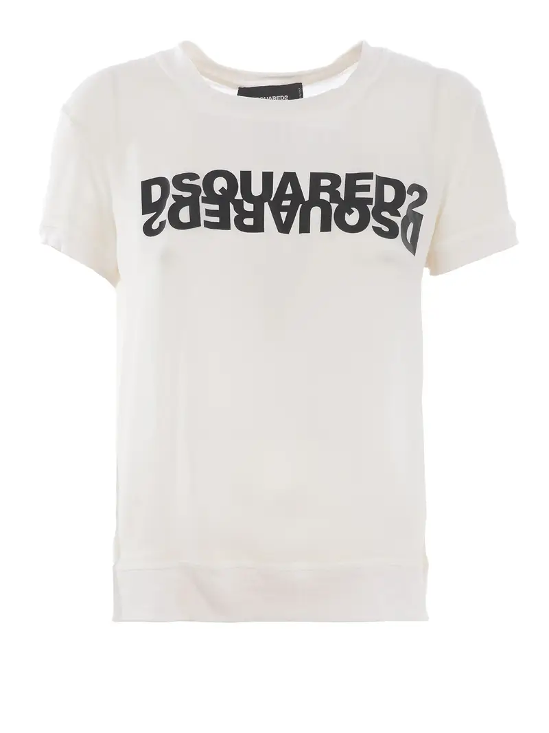 T-shirt in seta stampa logo lettering Bianco
