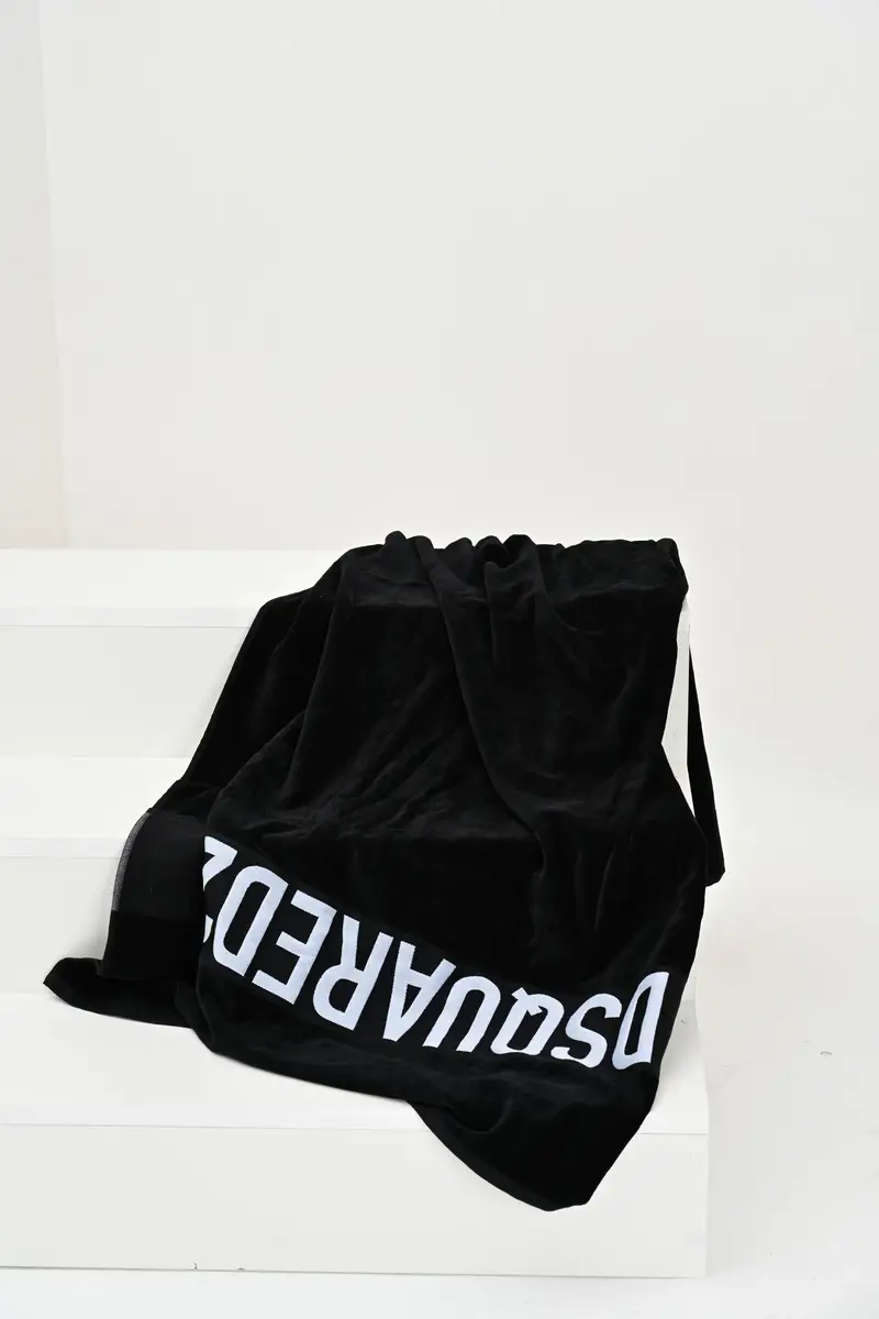 DSQUARED2 Telo mare nero per uomo e donna con logo miniatura 3