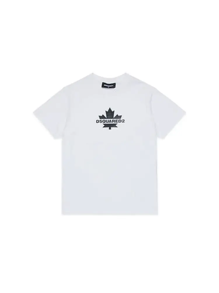 tshirt bianca bambino in cotone logo a contrasto