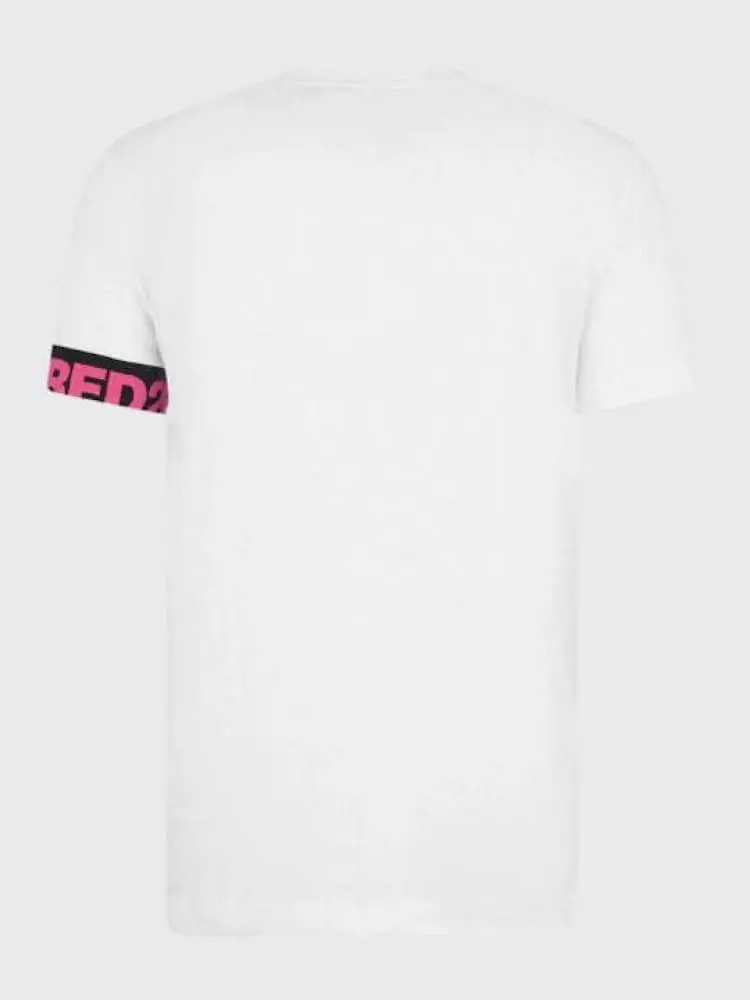 tshirt bianca fucsia uomo logo fuccia sul braccio miniatura 2