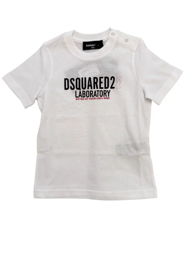 tshirt bianca neonato in cotone logo a contrasto