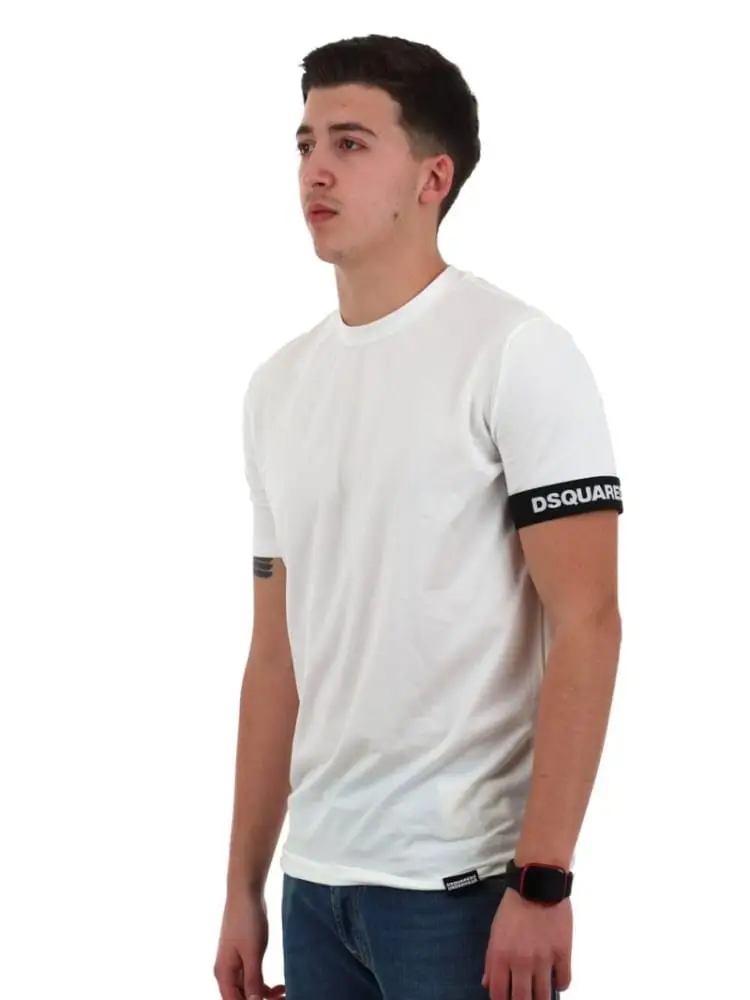 tshirt bianca uomo logo sul braccio miniatura 2
