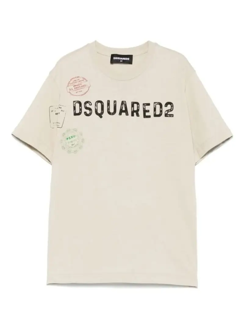 Dsquared2 tshirt ecru bambino in cotone maxi logo sul davanti