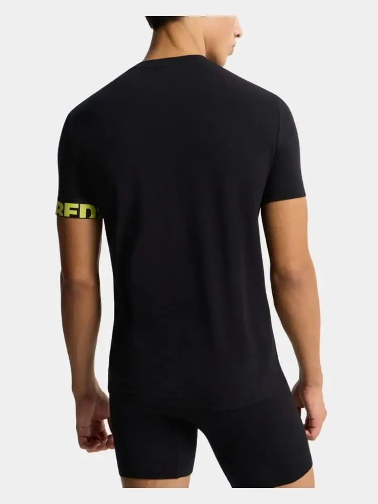 tshirt nera gialla uomo logo giallo sul braccio miniatura 2