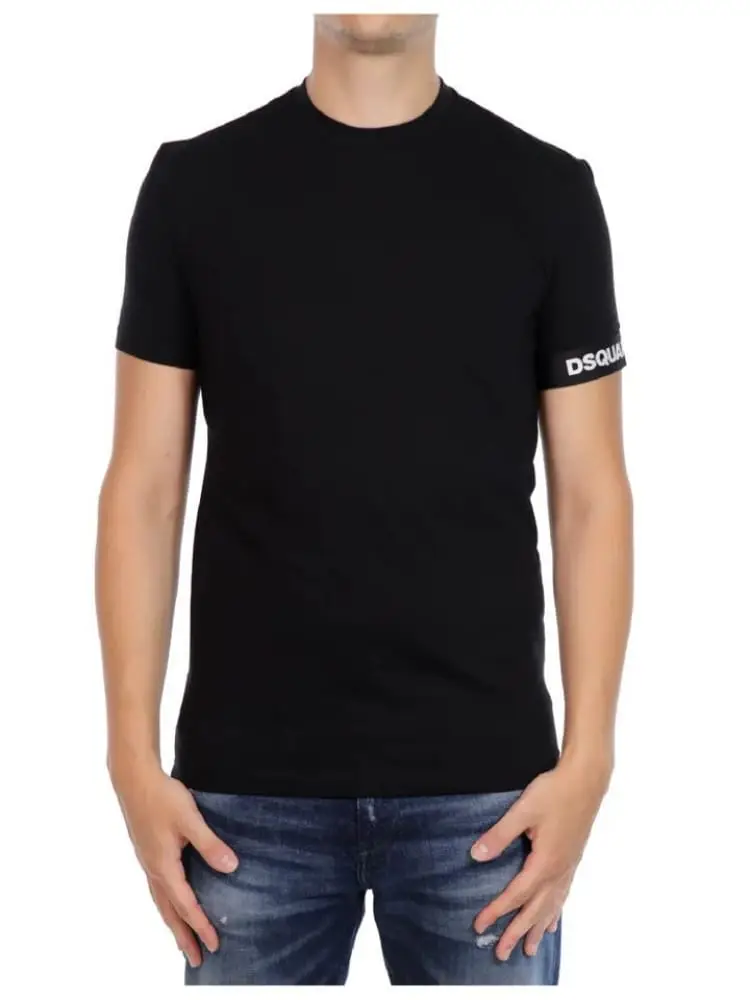 tshirt nera uomo in cotone banda elastica sul braccio con logo