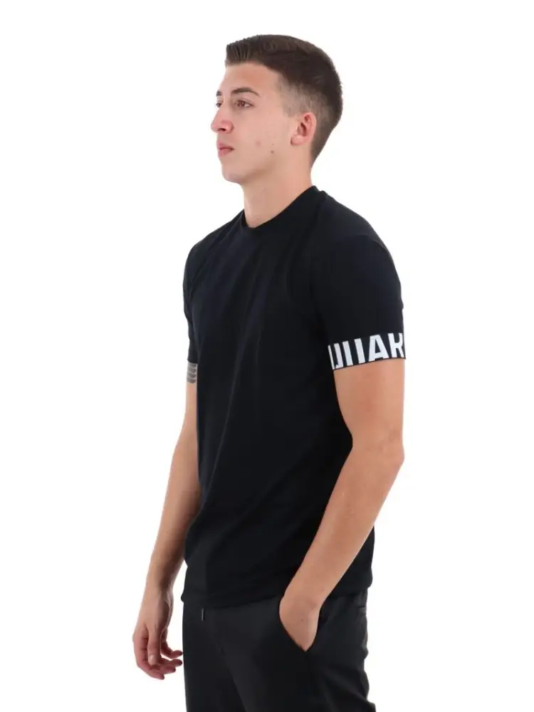 tshirt nera uomo logo sul braccio miniatura 2