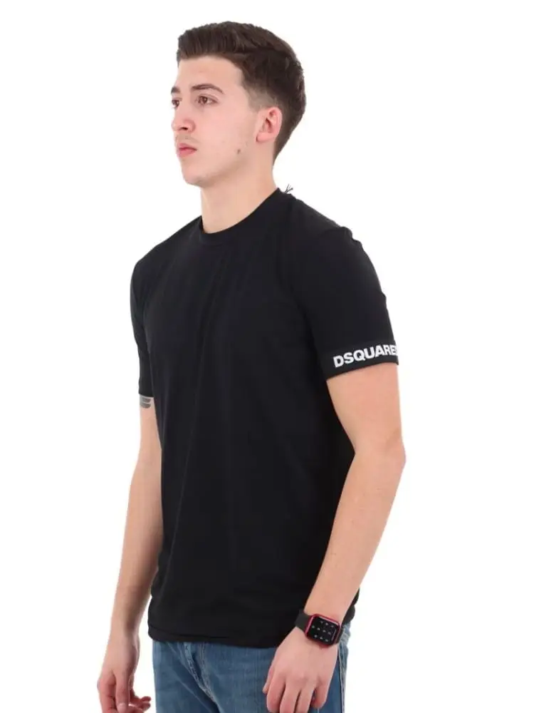 tshirt nera uomo logo sul braccio miniatura 2