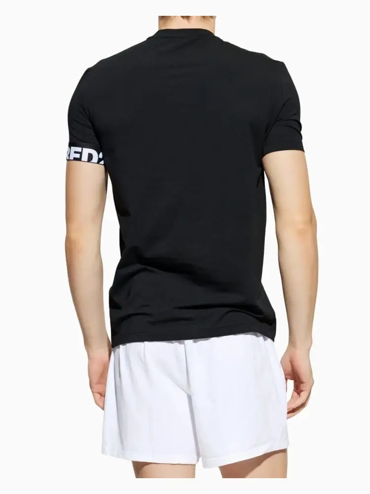 tshirt nera uomo logo sul braccio miniatura 2