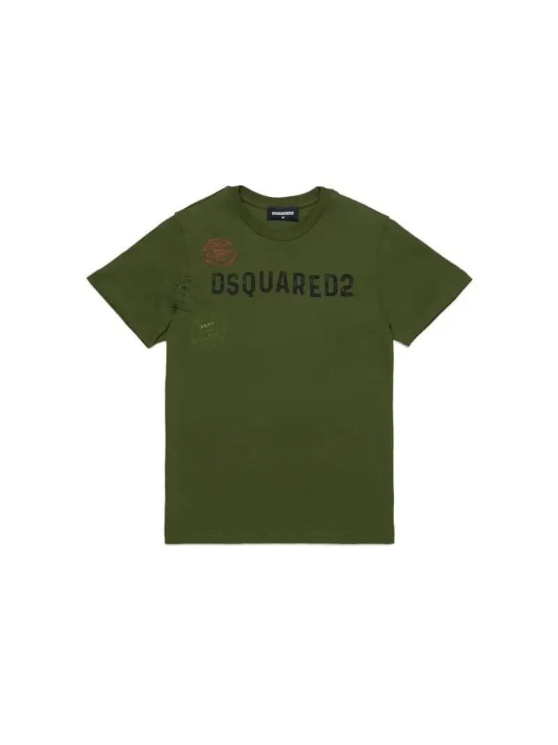 Dsquared2 tshirt verde militare bambino in cotone maxi logo sul davanti