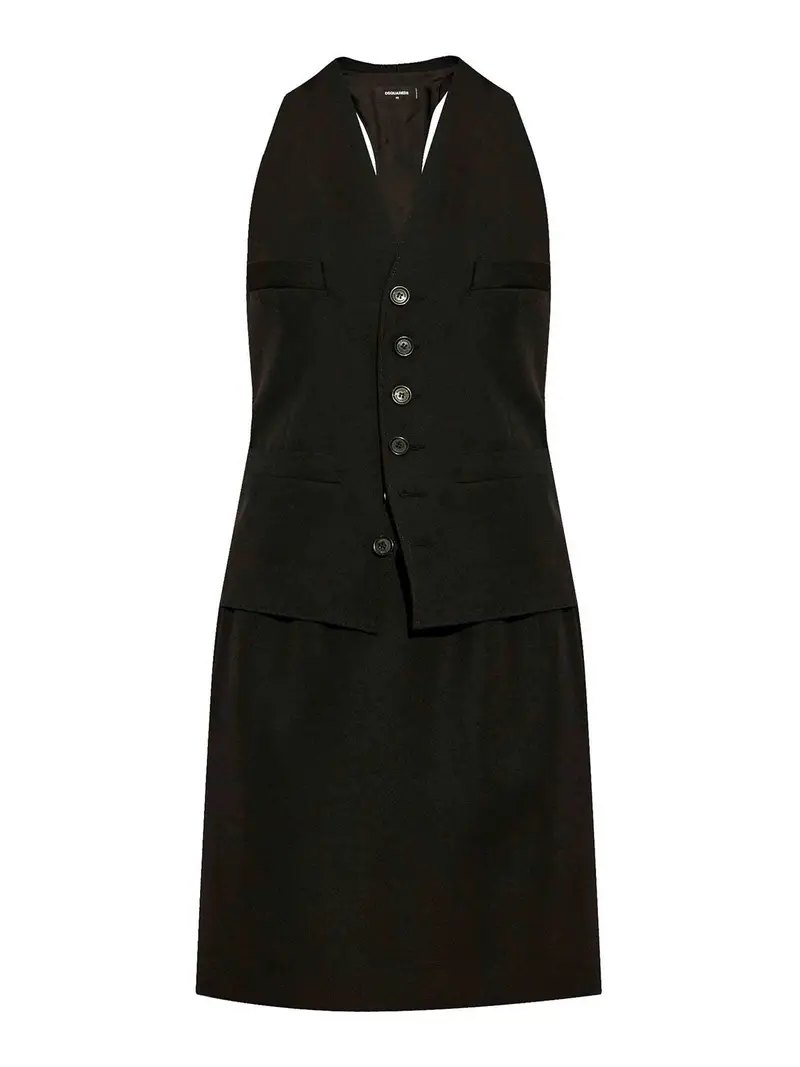 Vestito in lana con scollo a V Nero