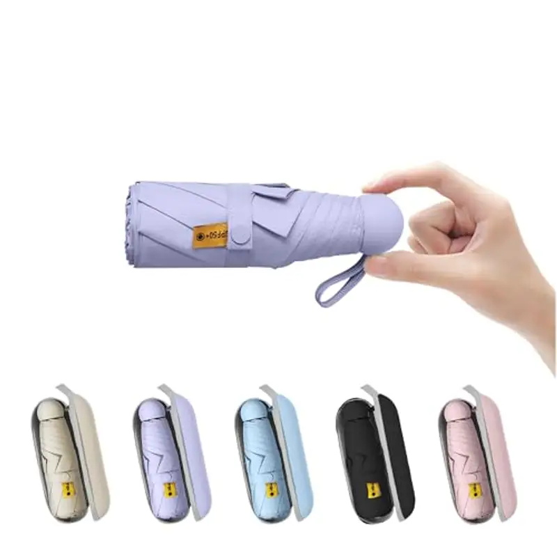 DTEGHMC Pieghevole Ombrello da Viaggio,Mini ombrello da viaggio per borsa con custodia,Pioggia Antivento Anti UV,Mini Ombrello Ultraleggero per Donne Uomini (Purple)
