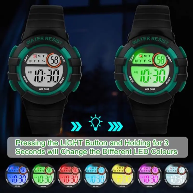 DTKID Orologio Digitale Bambino, 7 Colori Orologio Bambino Ragazzo Ragazza, 3 ATM Impermeabile Sport All'aperto da miniatura 2