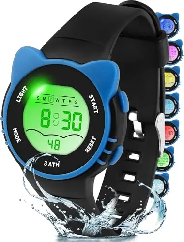 DTKID Orologio Digitale Bambino, 7 Colori Orologio Bambino Ragazzo Ragazza, 3 ATM Impermeabile Sport All'aperto da