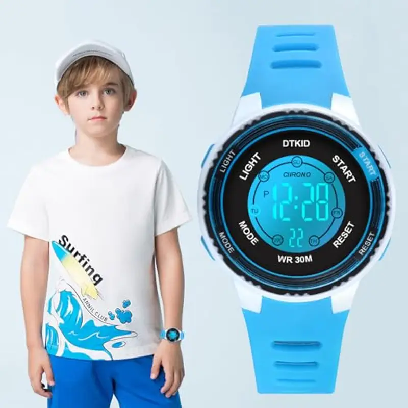 DTKID Orologio Digitale Bambino, 7 Colori Orologio Bambino Ragazzo Ragazza, 3 ATM Impermeabile Sport All'aperto da Polso Bambini con Timer, Sveglia, Calendario (Azzurro) miniatura 2