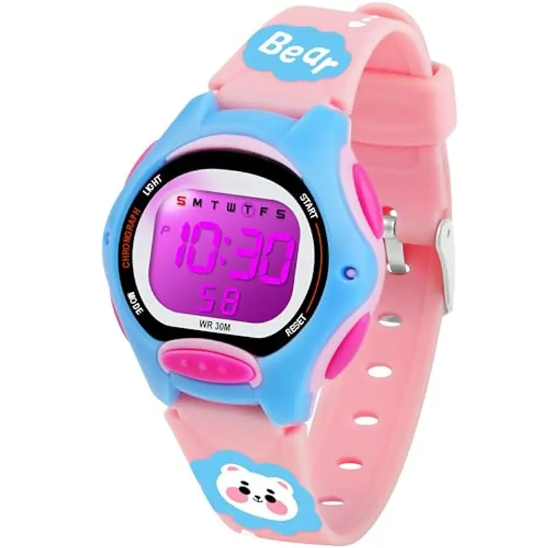 DTKID Orologio Digitale Bambino, 7 Colori Orologio Bambino Ragazzo Ragazza, 3 ATM Impermeabile Sport All'aperto da Polso Bambini con Timer, Sveglia, Calendario (Polvere)