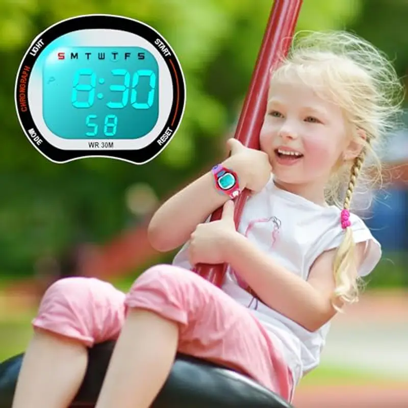 DTKID Orologio Digitale Bambino, 7 Colori Orologio Bambino Ragazzo Ragazza, 3 ATM Impermeabile Sport All'aperto da Polso Bambini con Timer, Sveglia, Calendario (viola) miniatura 3