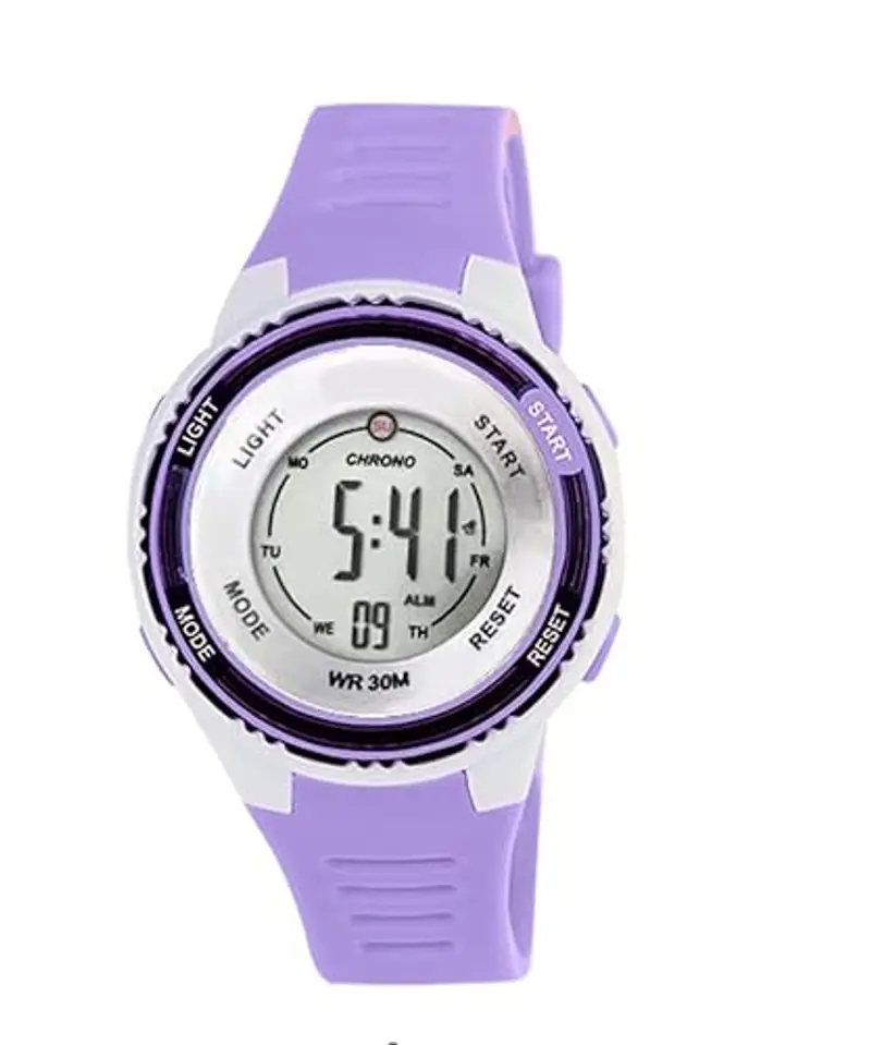 DTKID Orologio Digitale Bambino, 7 Colori Orologio Bambino Ragazzo Ragazza, 3 ATM Impermeabile Sport All'aperto da Polso Bambini con Timer, Sveglia, Calendario (Viola chiaro)