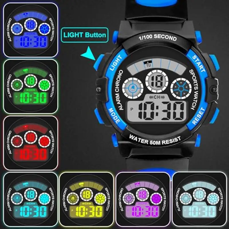 DTKID Orologio Digitale Bambino LED a 7 Colori, Orologio Bambino con Sveglia, Timer, Datario, Impermeabile 5 ATM miniatura 2