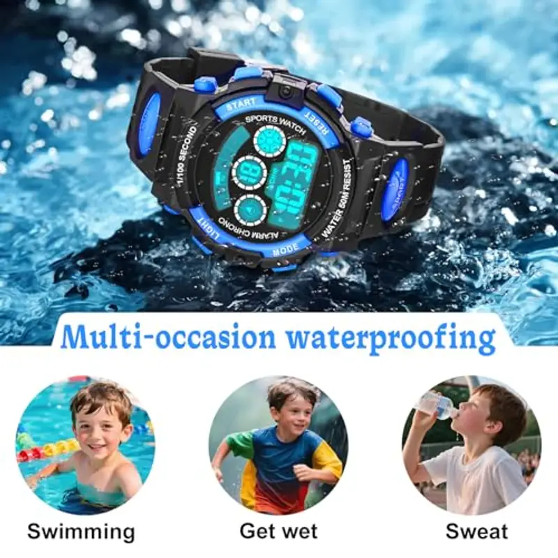 DTKID Orologio Digitale Bambino LED a 7 Colori, Orologio Bambino con Sveglia, Timer, Datario, Impermeabile 5 ATM miniatura 3