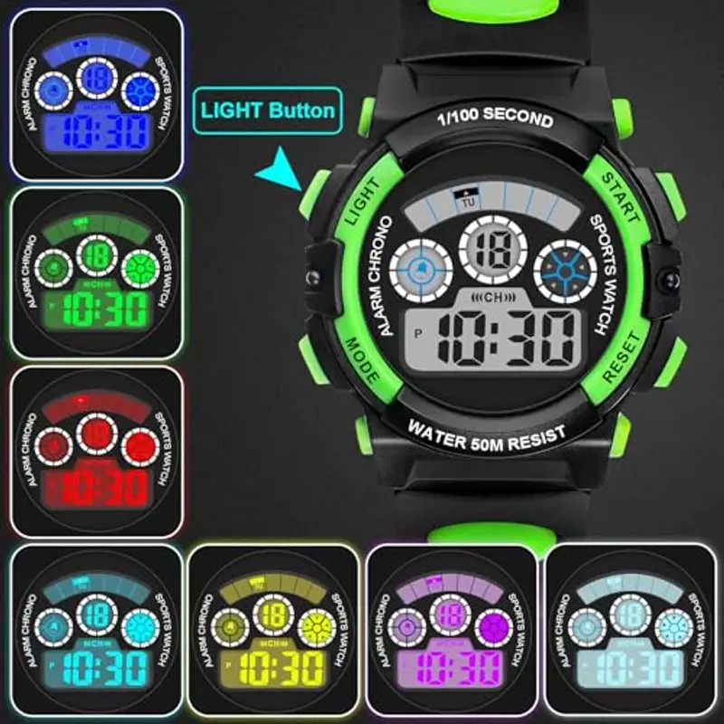 DTKID Orologio Digitale Bambino LED a 7 Colori, Orologio Bambino con Sveglia, Timer, Datario, Impermeabile Orologi per miniatura 2