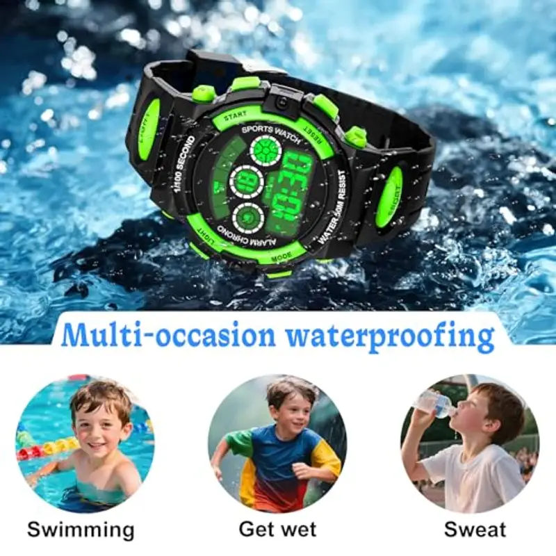 DTKID Orologio Digitale Bambino LED a 7 Colori, Orologio Bambino con Sveglia, Timer, Datario, Impermeabile Orologi per miniatura 3