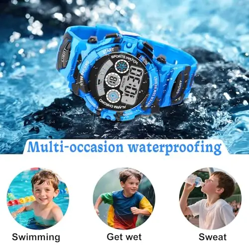 DTKID Orologio Digitale Bambino LED a 7 Colori, Orologio Bambino con Sveglia, Timer, Datario, Impermeabile Orologi per miniatura 3