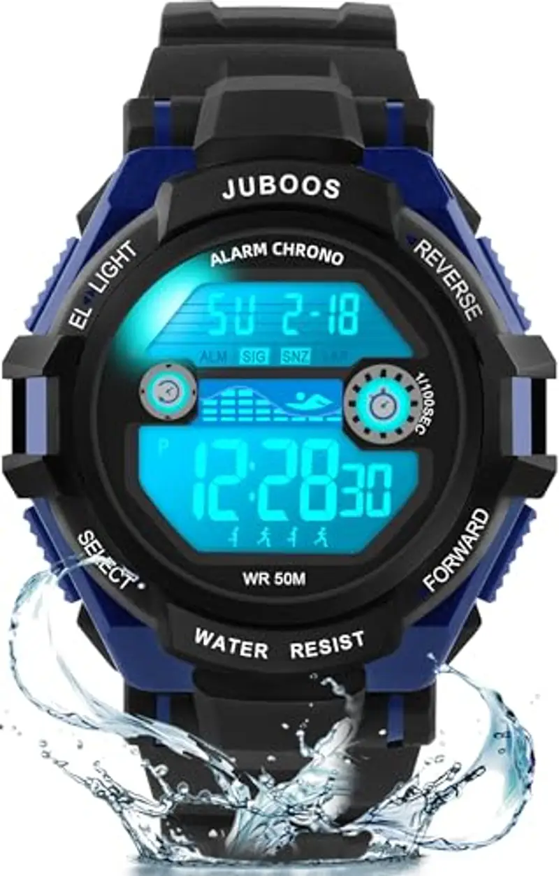 DTKID Orologio digitale per bambini ragazzi e ragazze, LED a 7 colori, orologio da polso per bambini con sveglia,