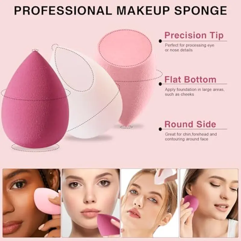 DUAIU Set di 8 spugne per il trucco, 4 spugne per il trucco, per liquidi, crema e polvere, senza lattice, con 1 custodia per spugna miniatura 2