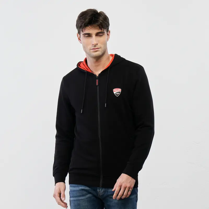 Felpa nera con stemma e zip