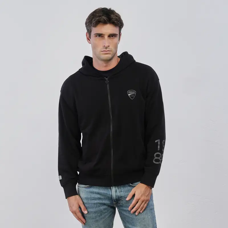 Felpa nera da uomo con logo e zip