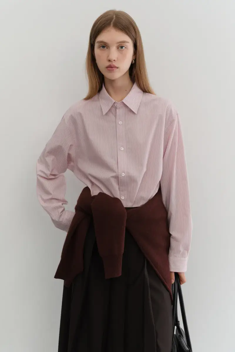 Dunst Maglia rosa a maniche lunghe con motivo gessato miniatura 2