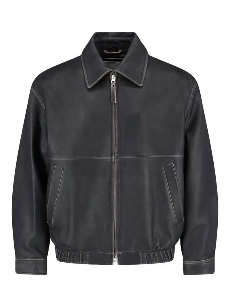 Giacca Bomber In Pelle Di Agnello Nero