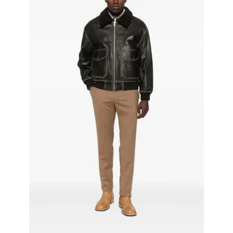 Dunst Giacca in pelle marrone con collo in pelliccia miniatura 3