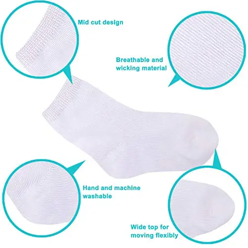 Duufin 18 Paia Calzini Bambino Calzini Meta Polpaccio per Ragazzi Ragazze e Neonato, Bianco, 1 miniatura 3