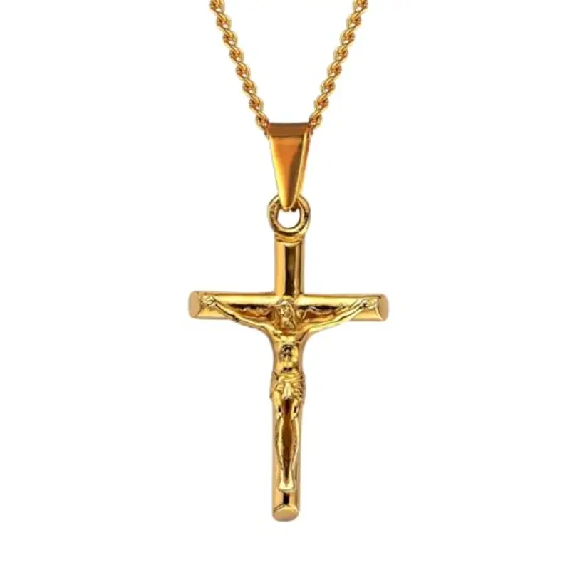 DVRK® Crocifisso Collana Uomo Argento con Base in Acciaio Inossidabile 316L - Collana Croce Uomo 55 cm Resistente all'Acqua - Rosario, Silver Crucifix, Cross, Regalo