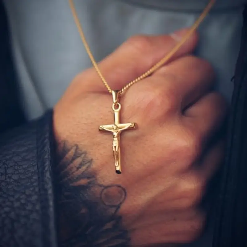 DVRK® Crocifisso Collana Uomo Argento con Base in Acciaio Inossidabile 316L - Collana Croce Uomo 55 cm Resistente all'Acqua - Rosario, Silver Crucifix, Cross, Regalo miniatura 2