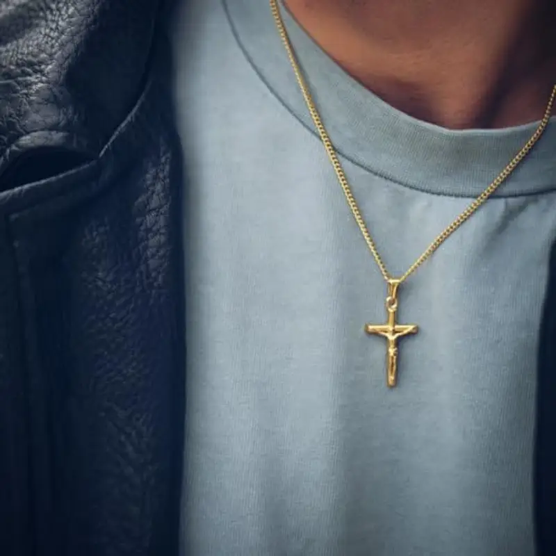 DVRK® Crocifisso Collana Uomo Argento con Base in Acciaio Inossidabile 316L - Collana Croce Uomo 55 cm Resistente all'Acqua - Rosario, Silver Crucifix, Cross, Regalo miniatura 3