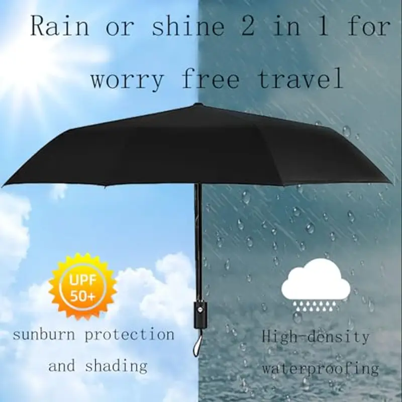 DXHGHYGL Ombrello, Ombrello Pioggia, Ombrello Pieghevole Antivento, Ombrello da Viaggio, Ombrello Portatile Ombrello Business Classic Fashion per Uomo Donna e Ragazz Nero Grande miniatura 2