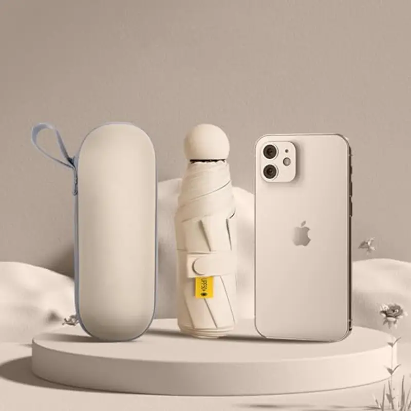 DXHGHYGL Ombrello Portatile Con Caso, Piccolo Compatto Ombrello, UV Protezione Sole Pieghevole Ombrello Pioggia, Ombrello Pieghevole Antivento, Mini Ombrello da Viaggio Per Donne, Ragazze (Beige) miniatura 3