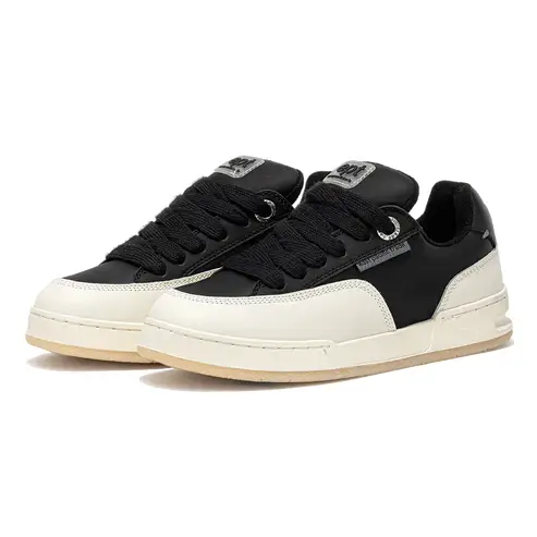 Sneakers fat in pelle bicolor nero e crema miniatura 2